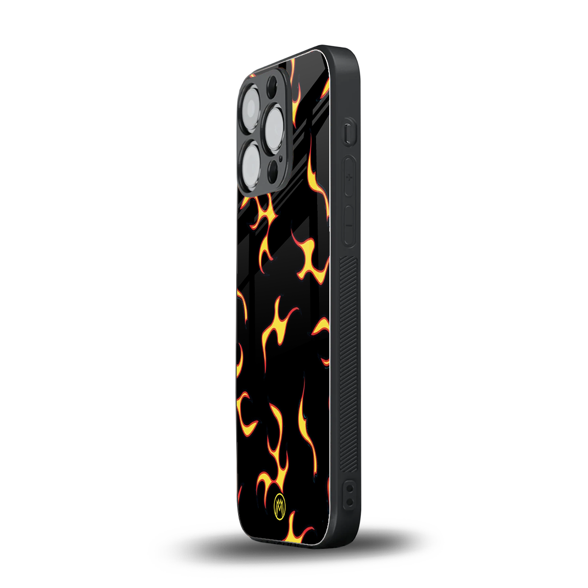 lil flames on black back phone cover | glass case for iphone 16 pro