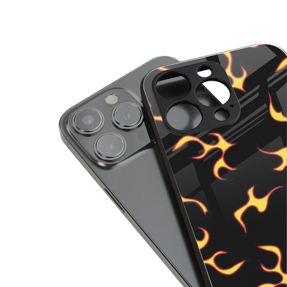lil flames on black back phone cover | glass case for iphone 16 pro max