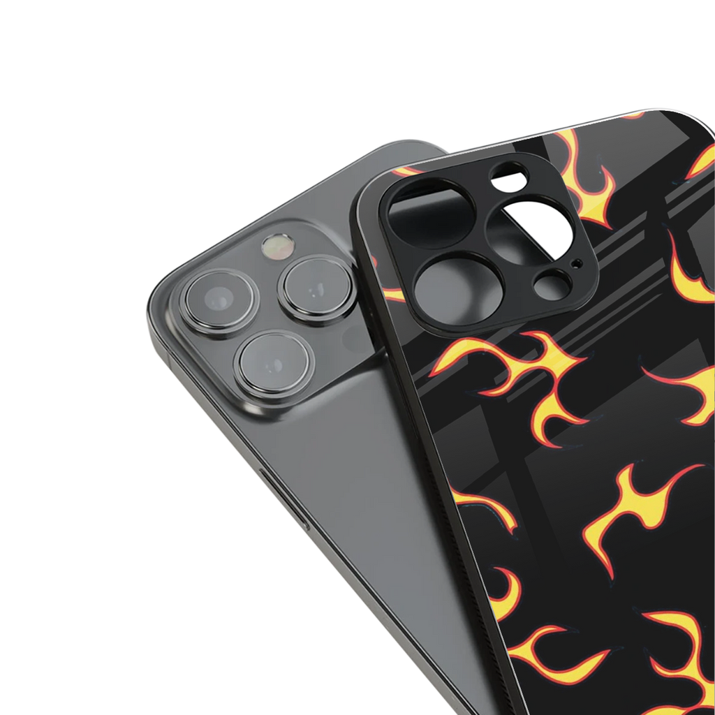 lil flames on black back phone cover | glass case for iphone 15 pro