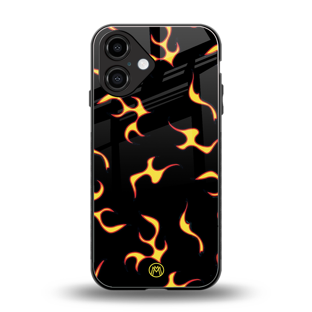 lil flames on black back phone cover | glass case for iphone 16