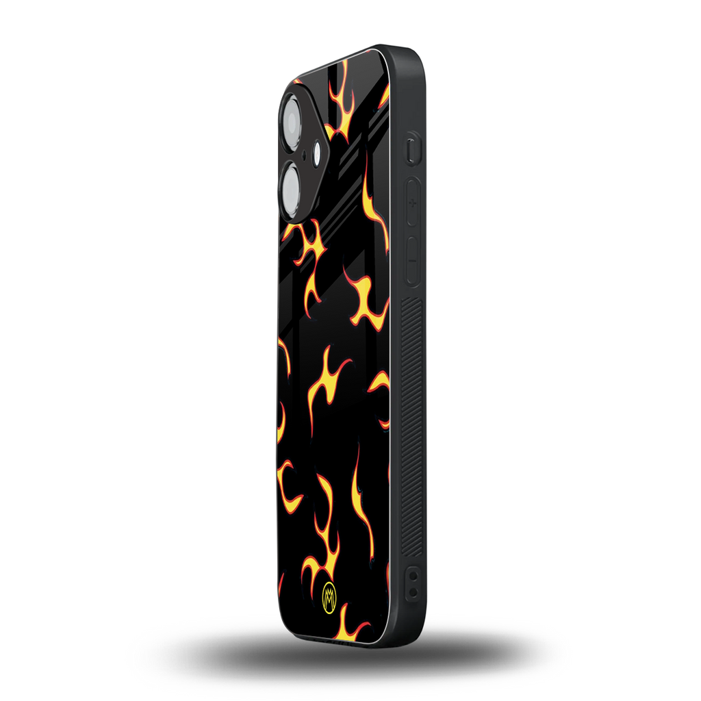 lil flames on black back phone cover | glass case for iphone 16
