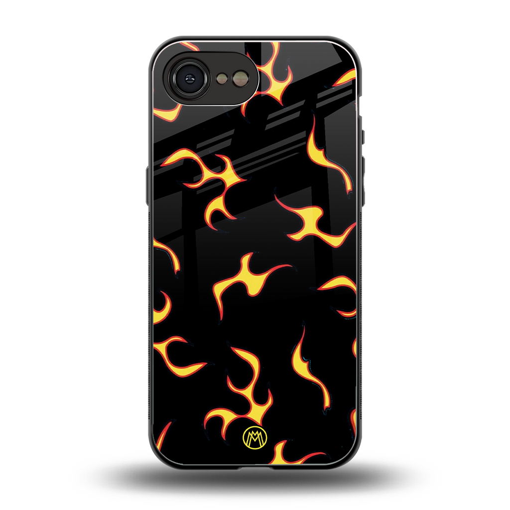 lil flames on black back phone cover | glass case for iphone 16e