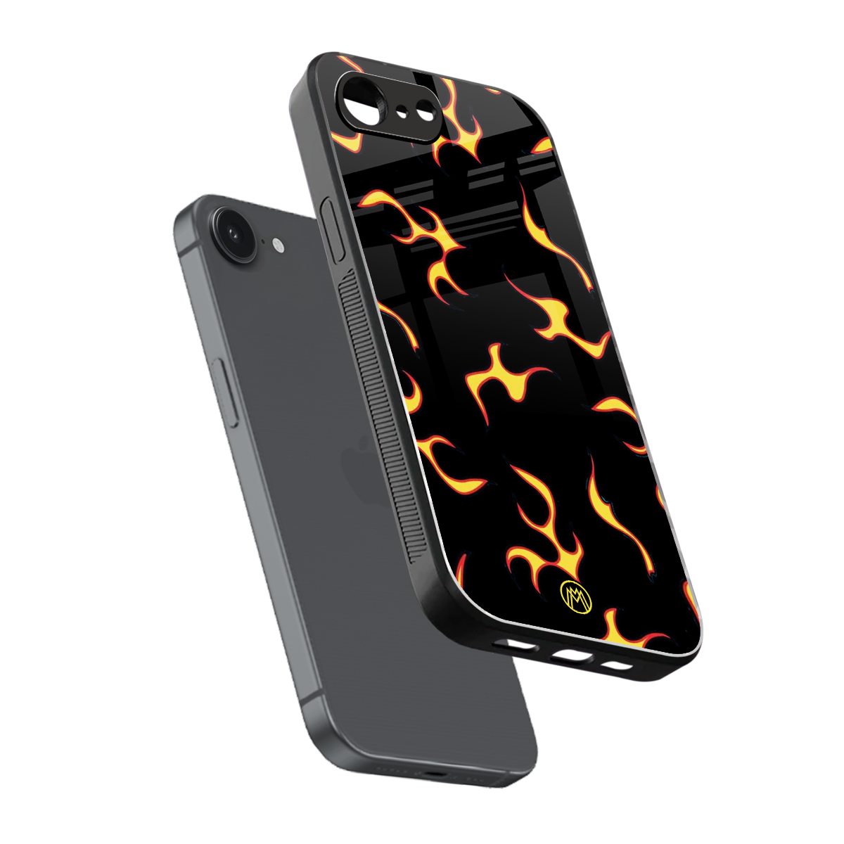 lil flames on black back phone cover | glass case for iphone 16e