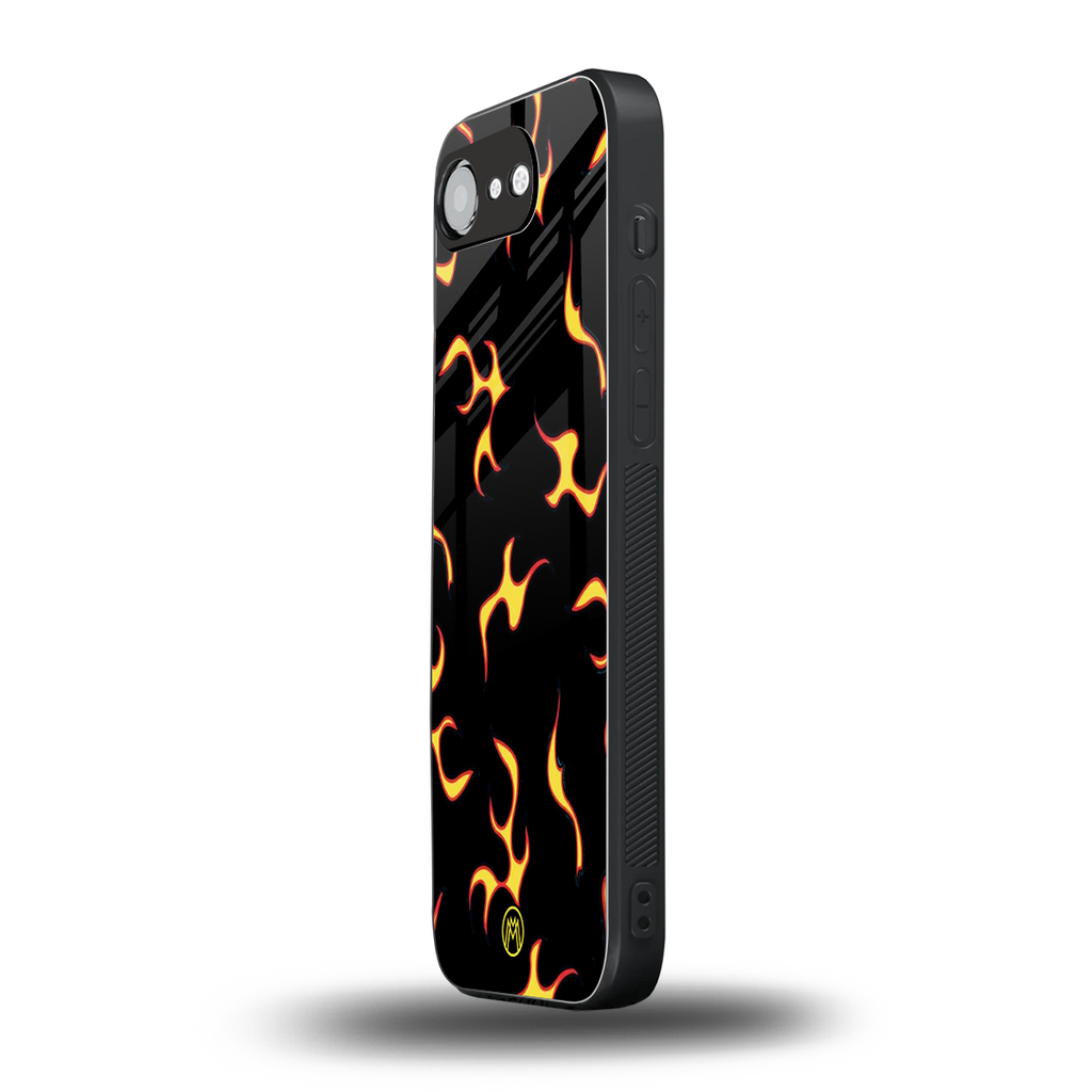 lil flames on black back phone cover | glass case for iphone 16e