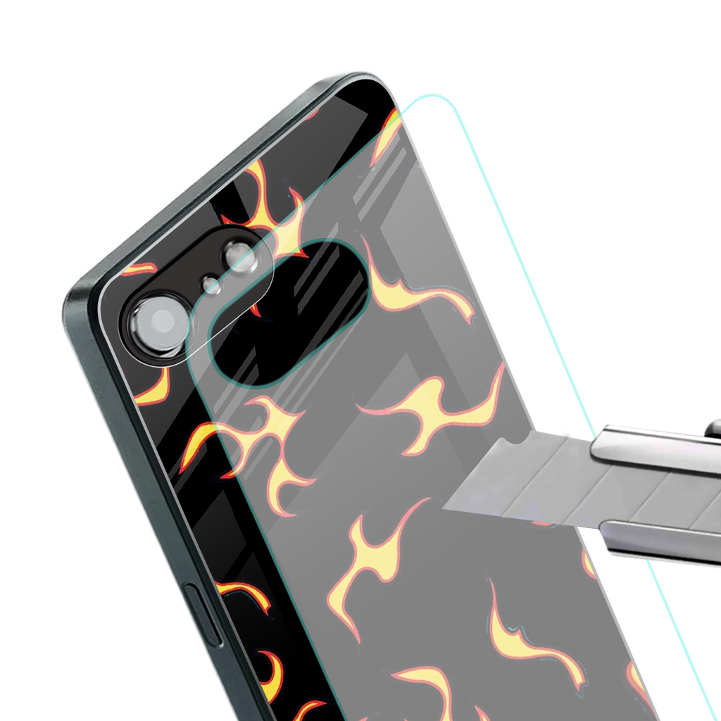 lil flames on black back phone cover | glass case for iphone 16e