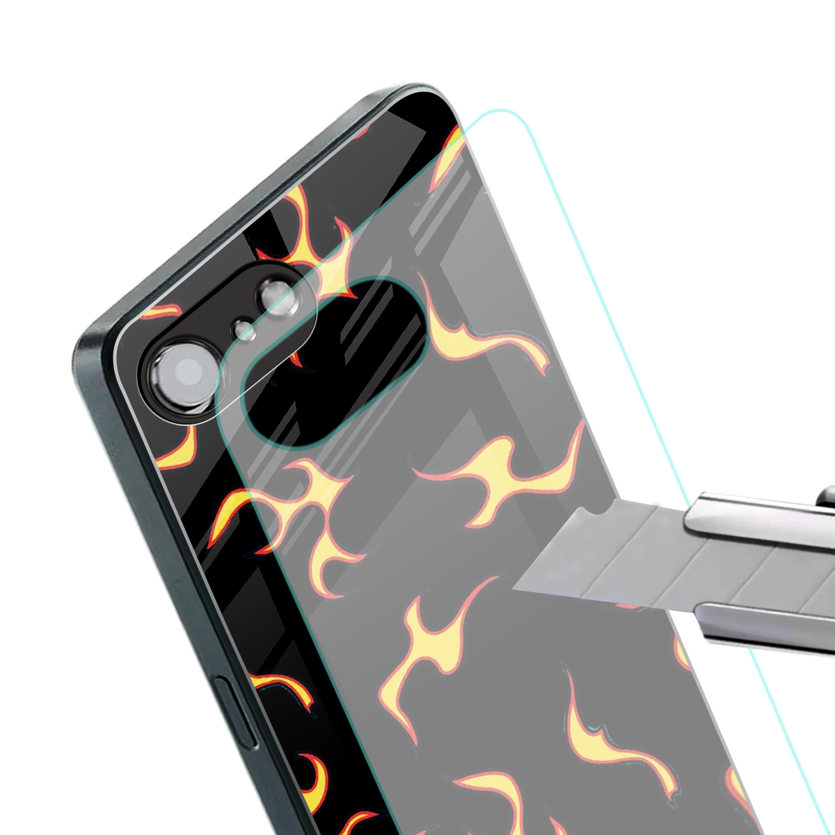 lil flames on black back phone cover | glass case for iphone 16e