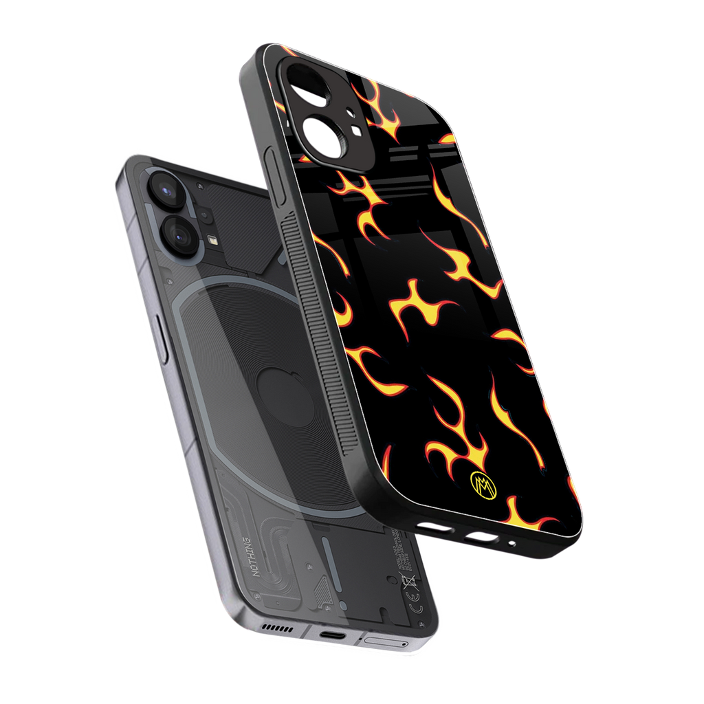 lil flames on black back phone cover | glass case for nothing phone 1