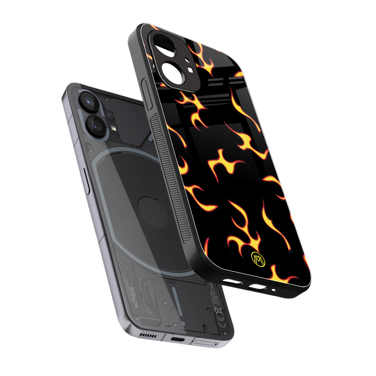 lil flames on black back phone cover | glass case for nothing phone 1