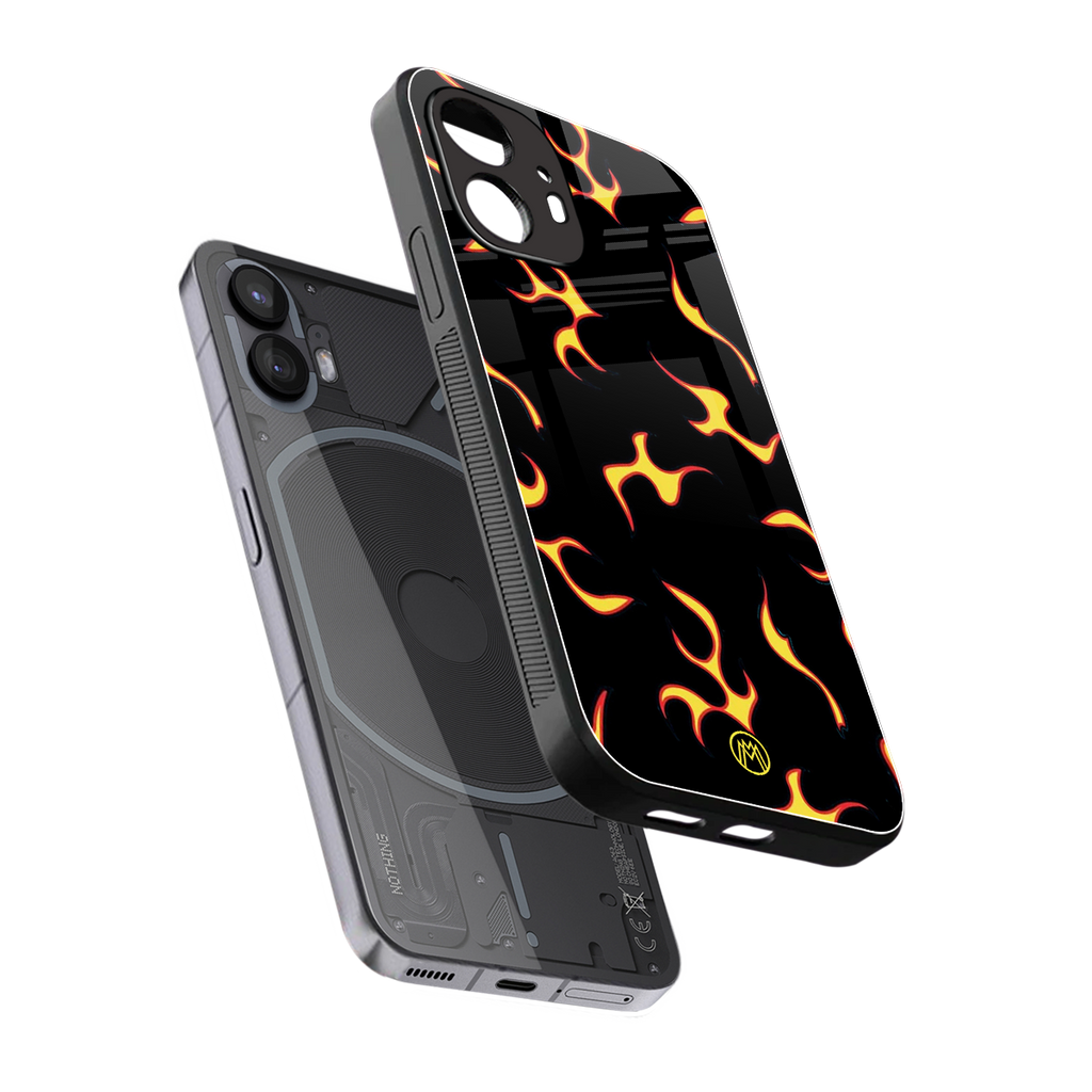 lil flames on black back phone cover | glass case for nothing phone 2