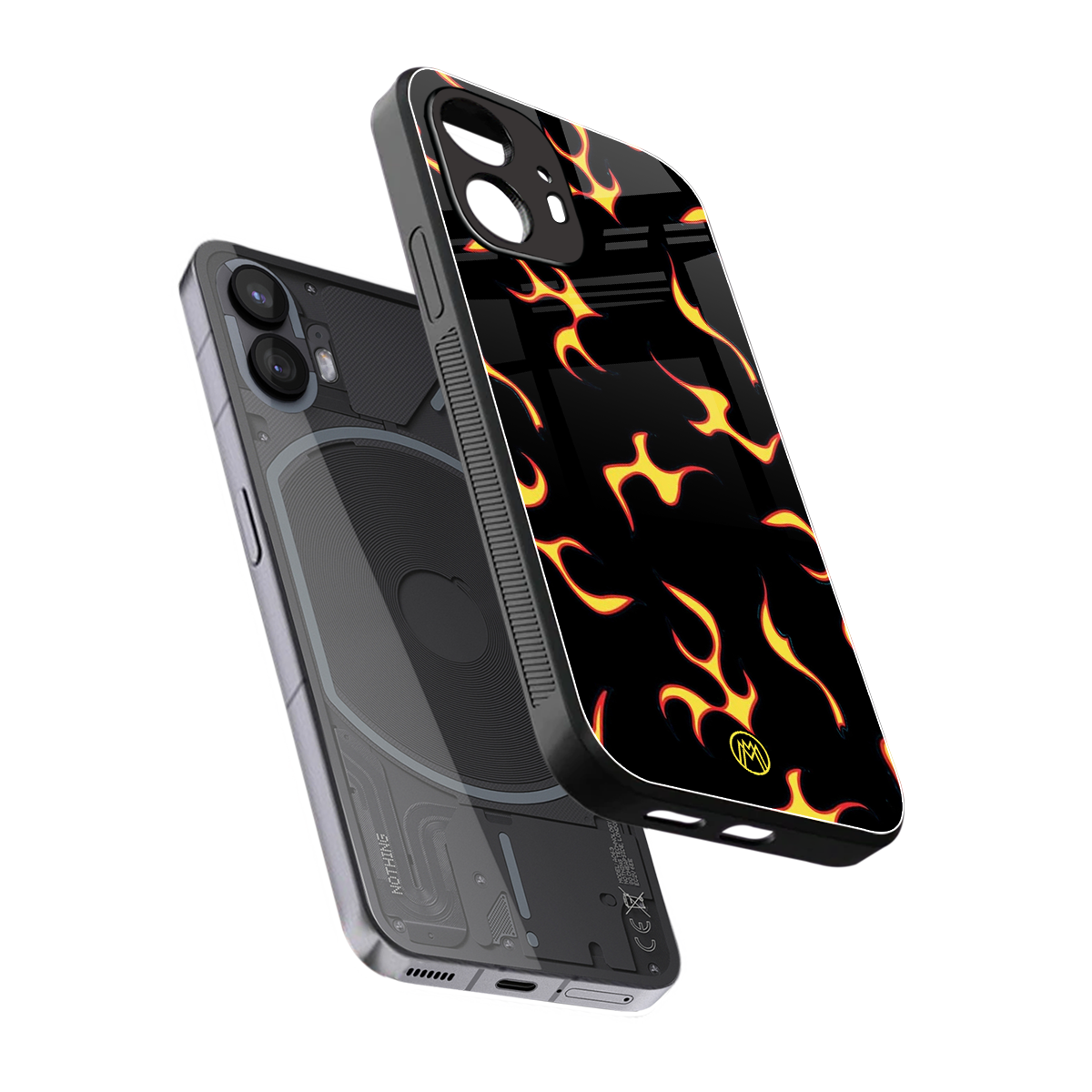 lil flames on black back phone cover | glass case for nothing phone 2