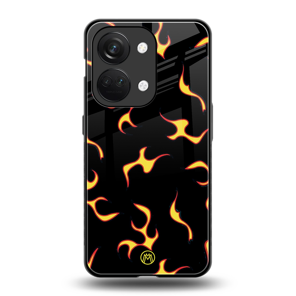 lil flames on black back phone cover | glass case for oneplus nord 3