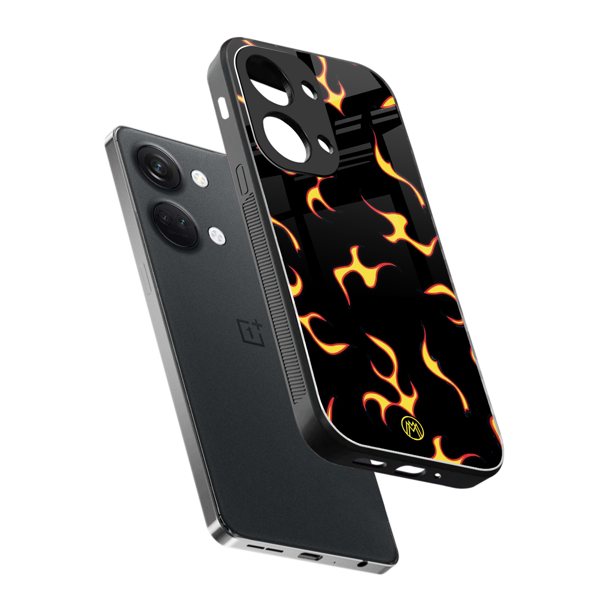 lil flames on black back phone cover | glass case for oneplus nord 3