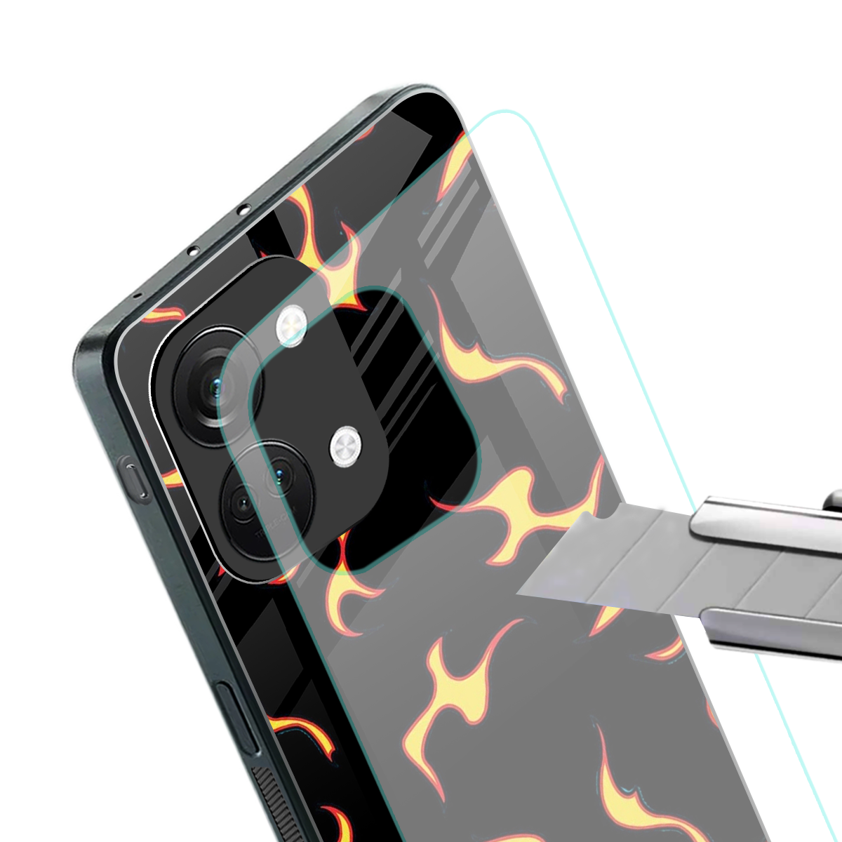 lil flames on black back phone cover | glass case for oneplus nord 3