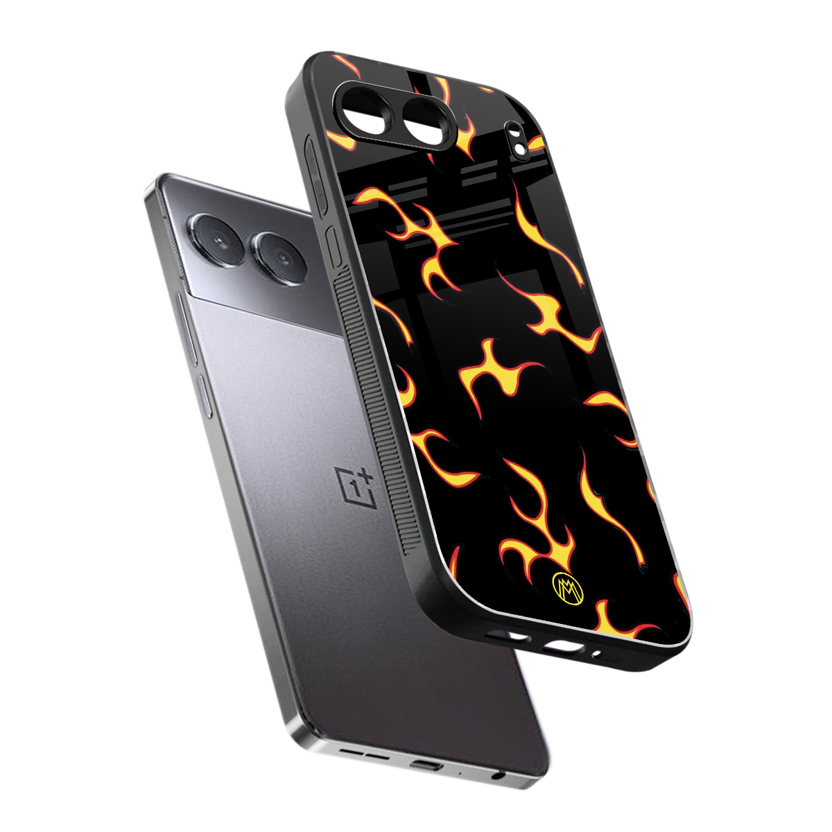 lil flames on black back phone cover | glass case for oneplus nord 4