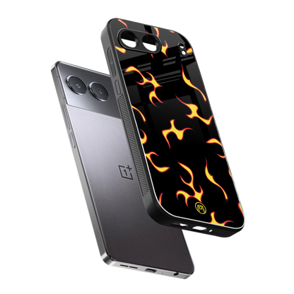 lil flames on black back phone cover | glass case for oneplus nord 4