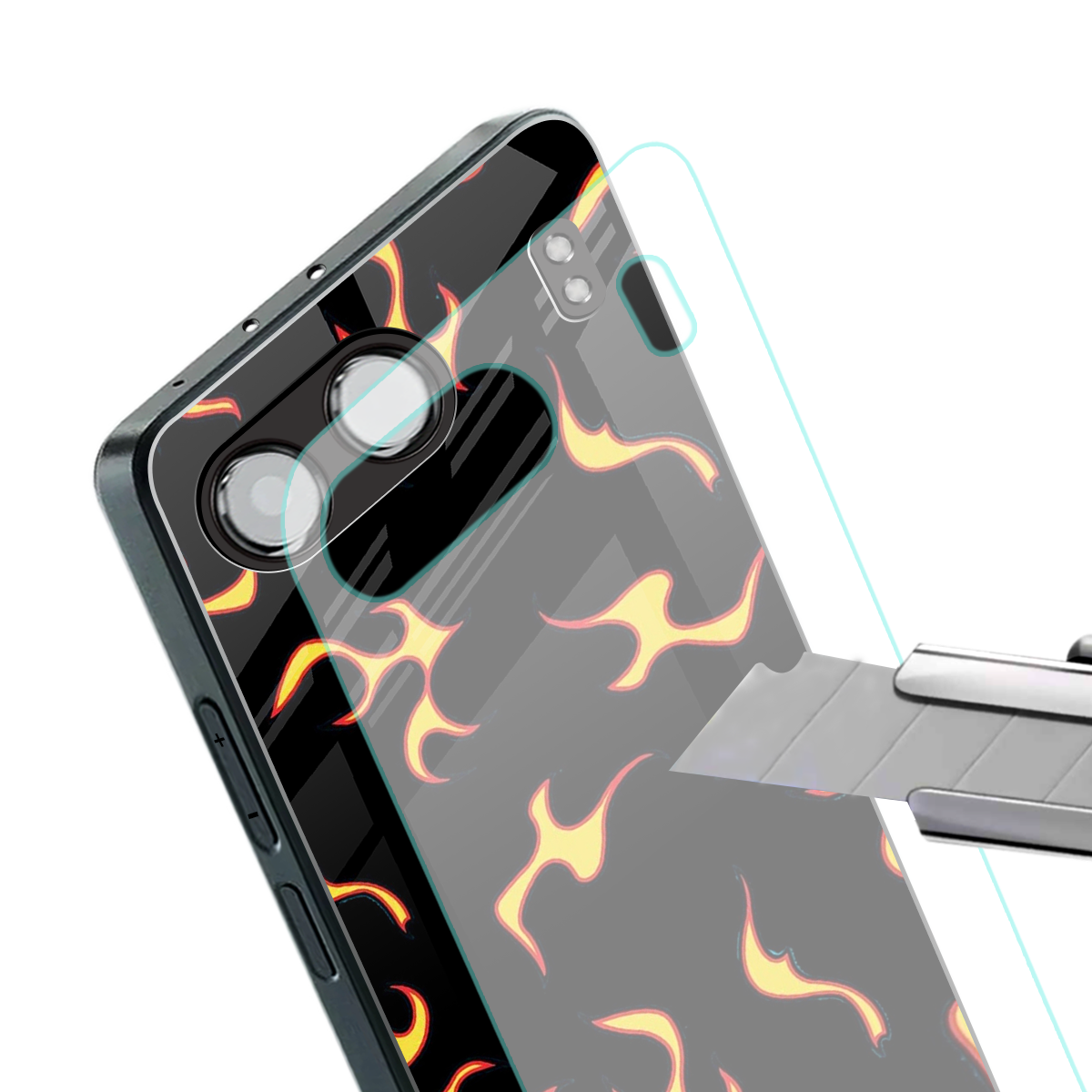 lil flames on black back phone cover | glass case for oneplus nord 4