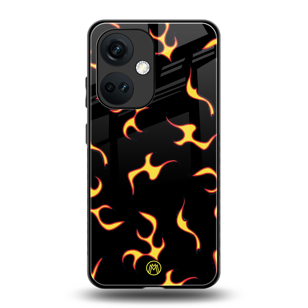 lil flames on black back phone cover | glass case for oneplus nord ce 3