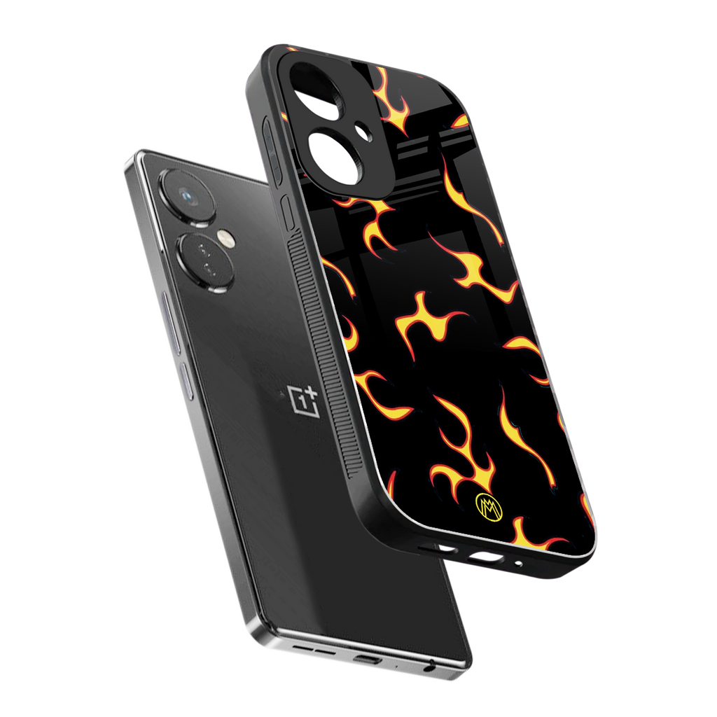 lil flames on black back phone cover | glass case for oneplus nord ce 3