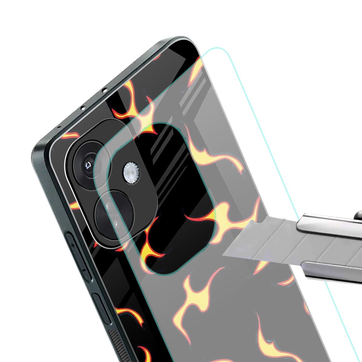 lil flames on black back phone cover | glass case for oneplus nord ce 3