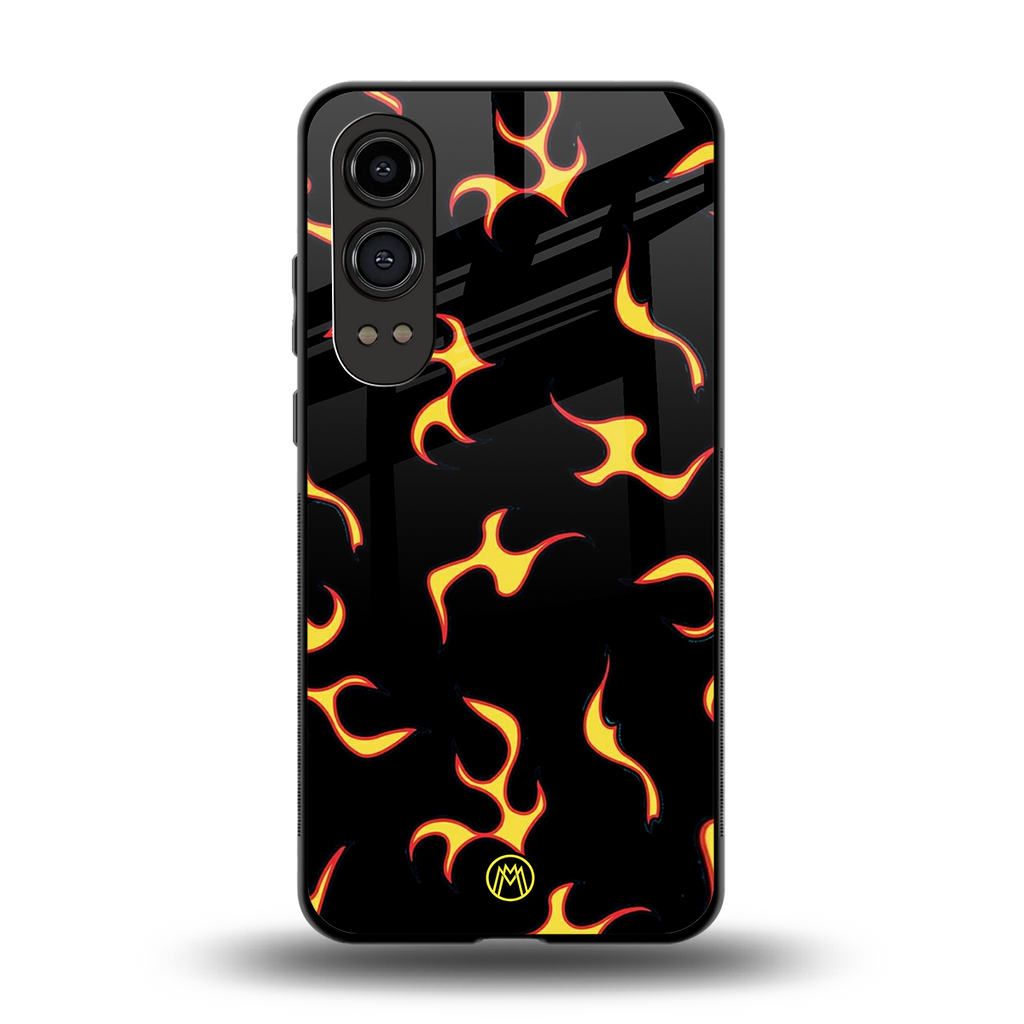 lil flames on black back phone cover | glass case for oneplus nord ce 4 lite