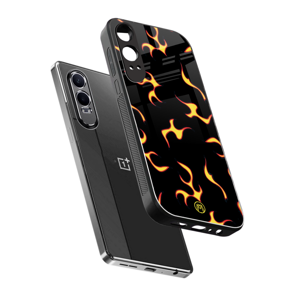 lil flames on black back phone cover | glass case for oneplus nord ce 4 lite