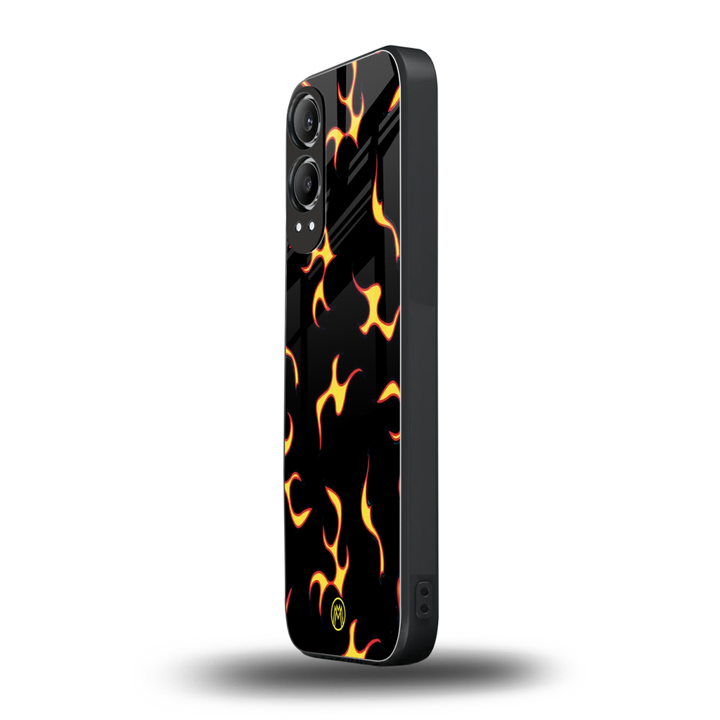 lil flames on black back phone cover | glass case for oneplus nord ce 4 lite