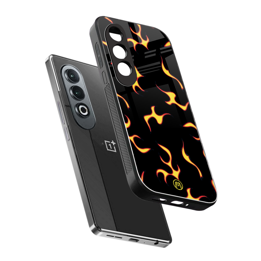 lil flames on black back phone cover | glass case for oneplus nord ce 4