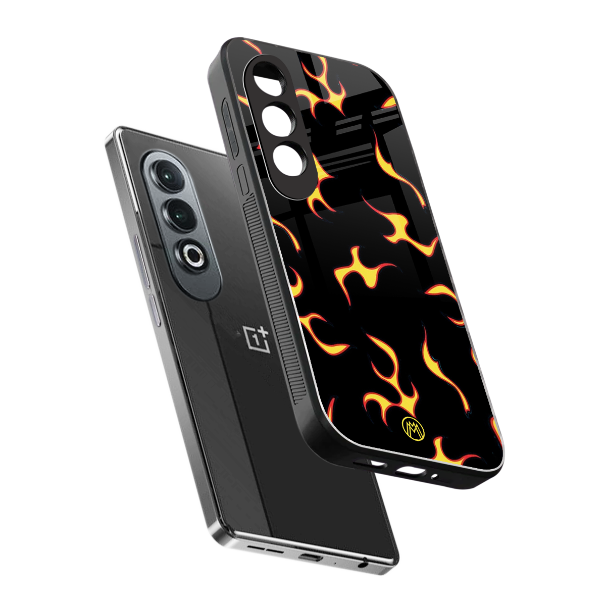 lil flames on black back phone cover | glass case for oneplus nord ce 4