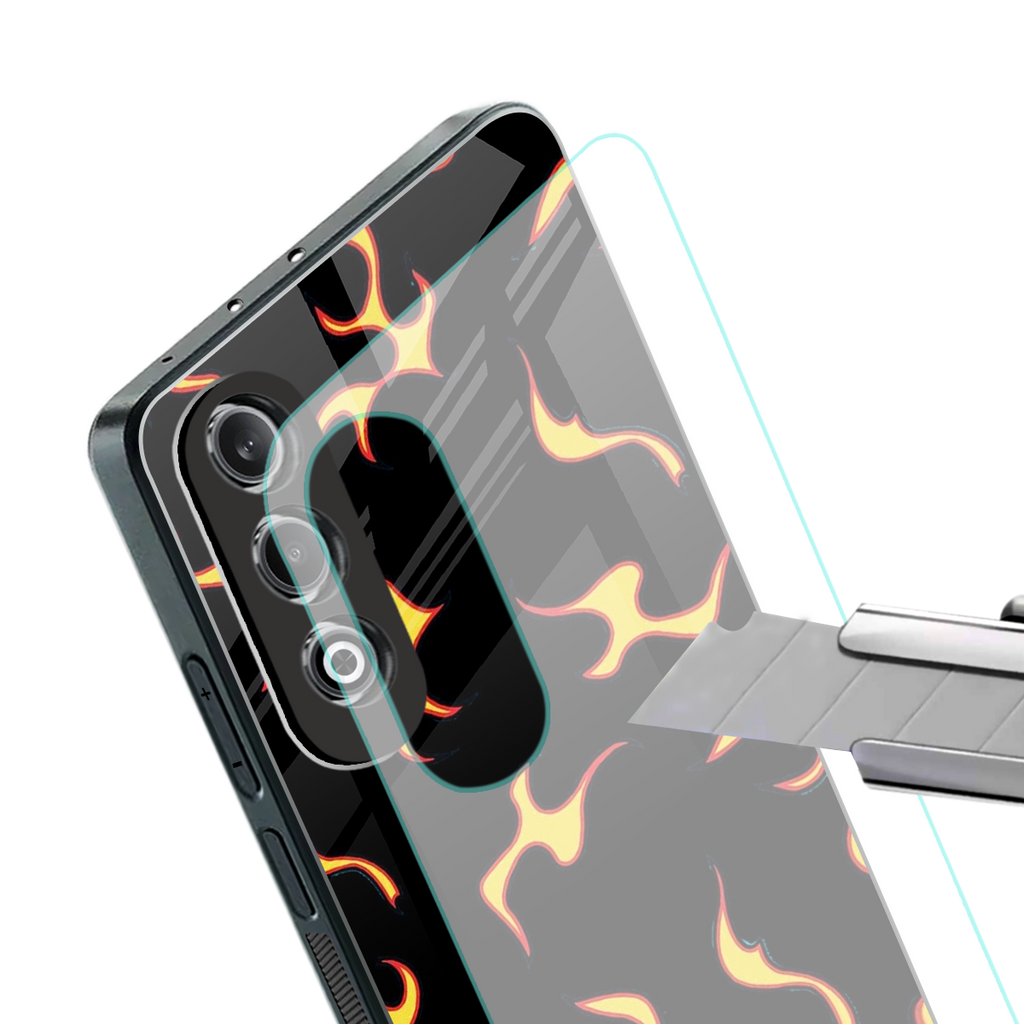 lil flames on black back phone cover | glass case for oneplus nord ce 4