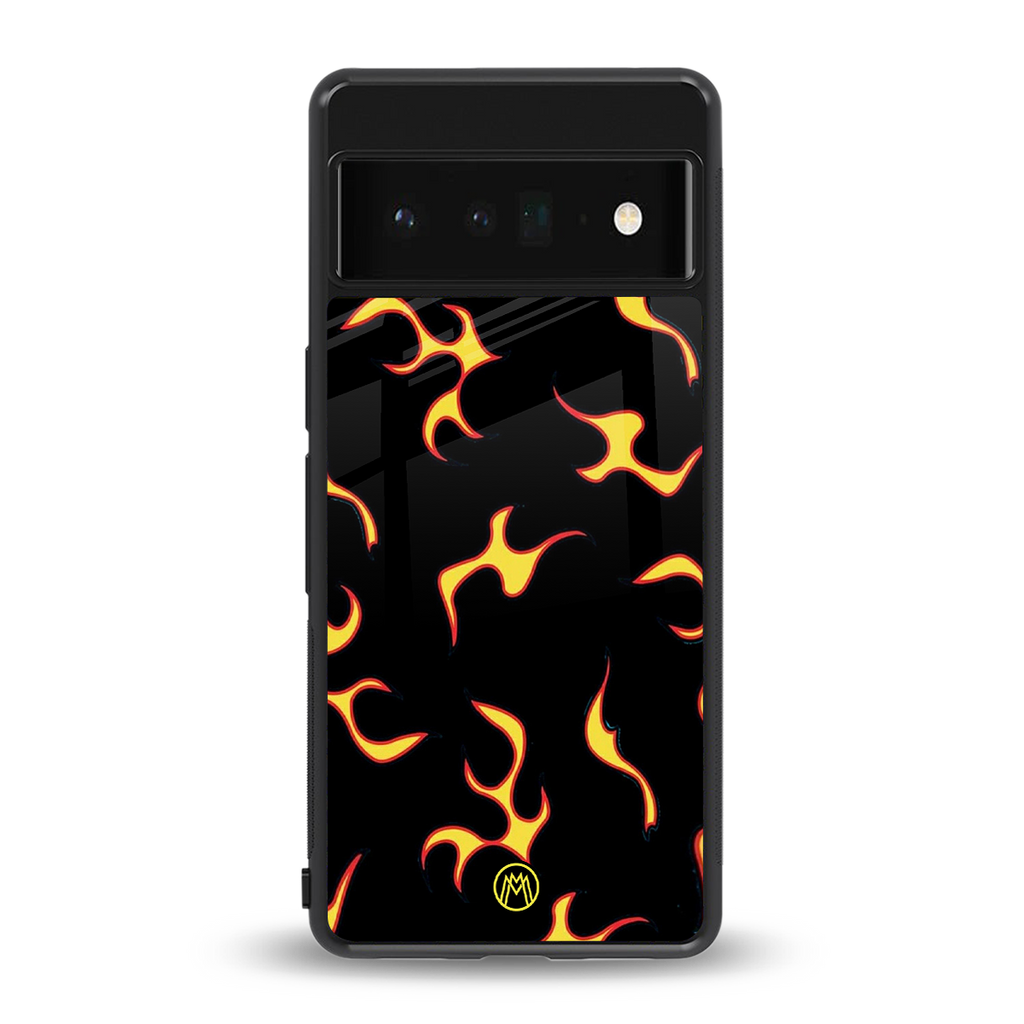 lil flames on black back phone cover | glass case for google pixel 6 pro