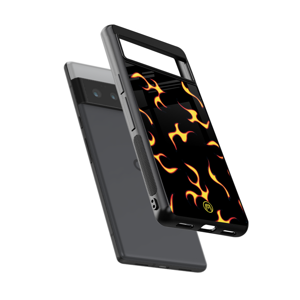 lil flames on black back phone cover | glass case for google pixel 6 pro