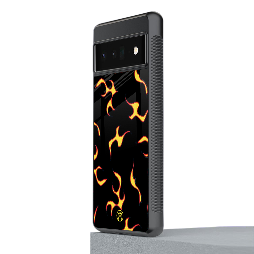 lil flames on black back phone cover | glass case for google pixel 6 pro