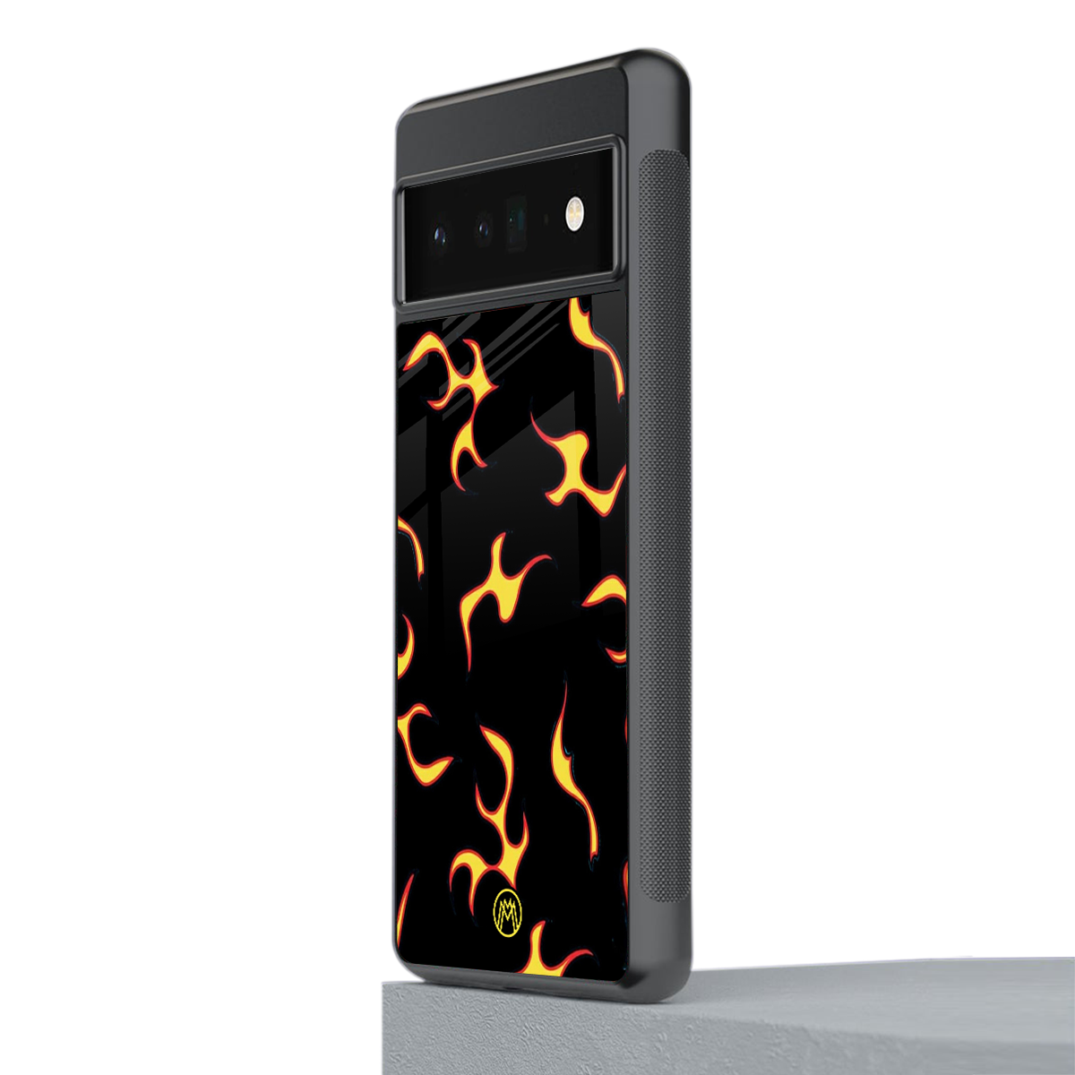lil flames on black back phone cover | glass case for google pixel 6 pro