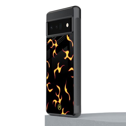 lil flames on black back phone cover | glass case for google pixel 6 pro