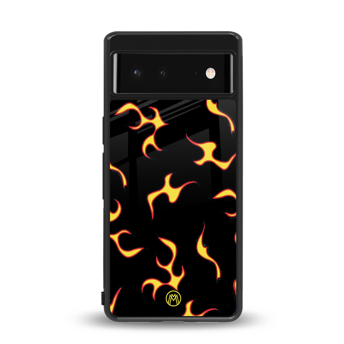 lil flames on black back phone cover | glass case for google pixel 6