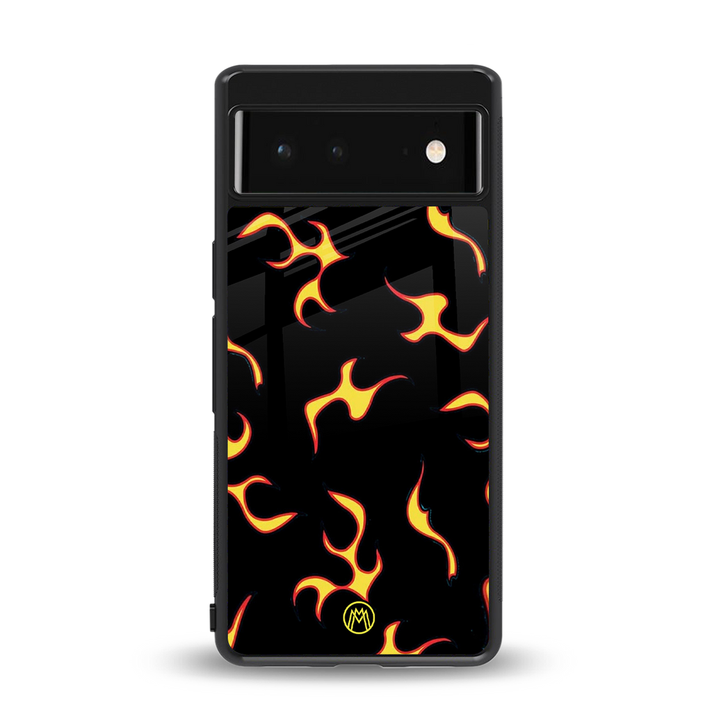 lil flames on black back phone cover | glass case for Google Pixel 6A