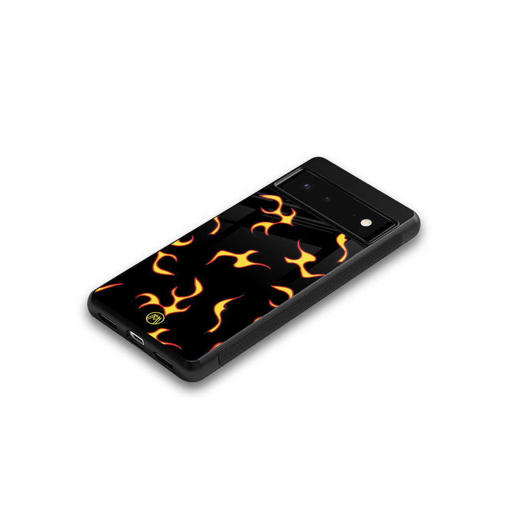 lil flames on black back phone cover | glass case for google pixel 6