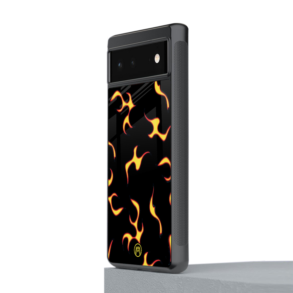 lil flames on black back phone cover | glass case for google pixel 6