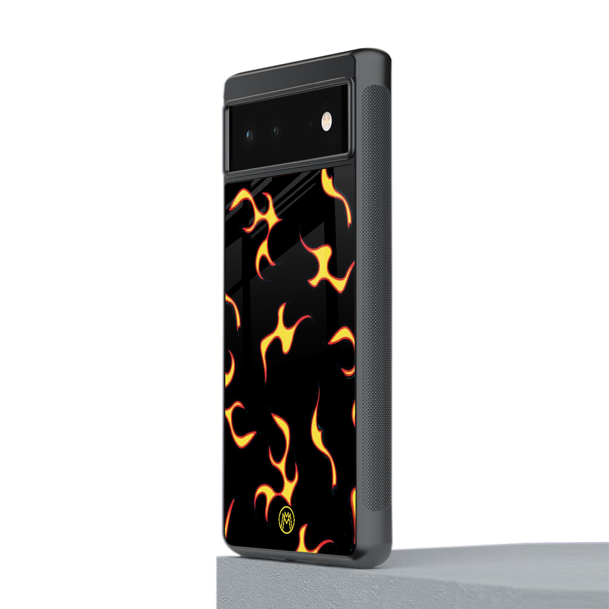 lil flames on black back phone cover | glass case for google pixel 6