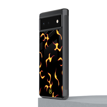 lil flames on black back phone cover | glass case for Google Pixel 6A