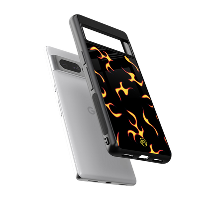 lil flames on black back phone cover | glass case for google pixel 7 pro