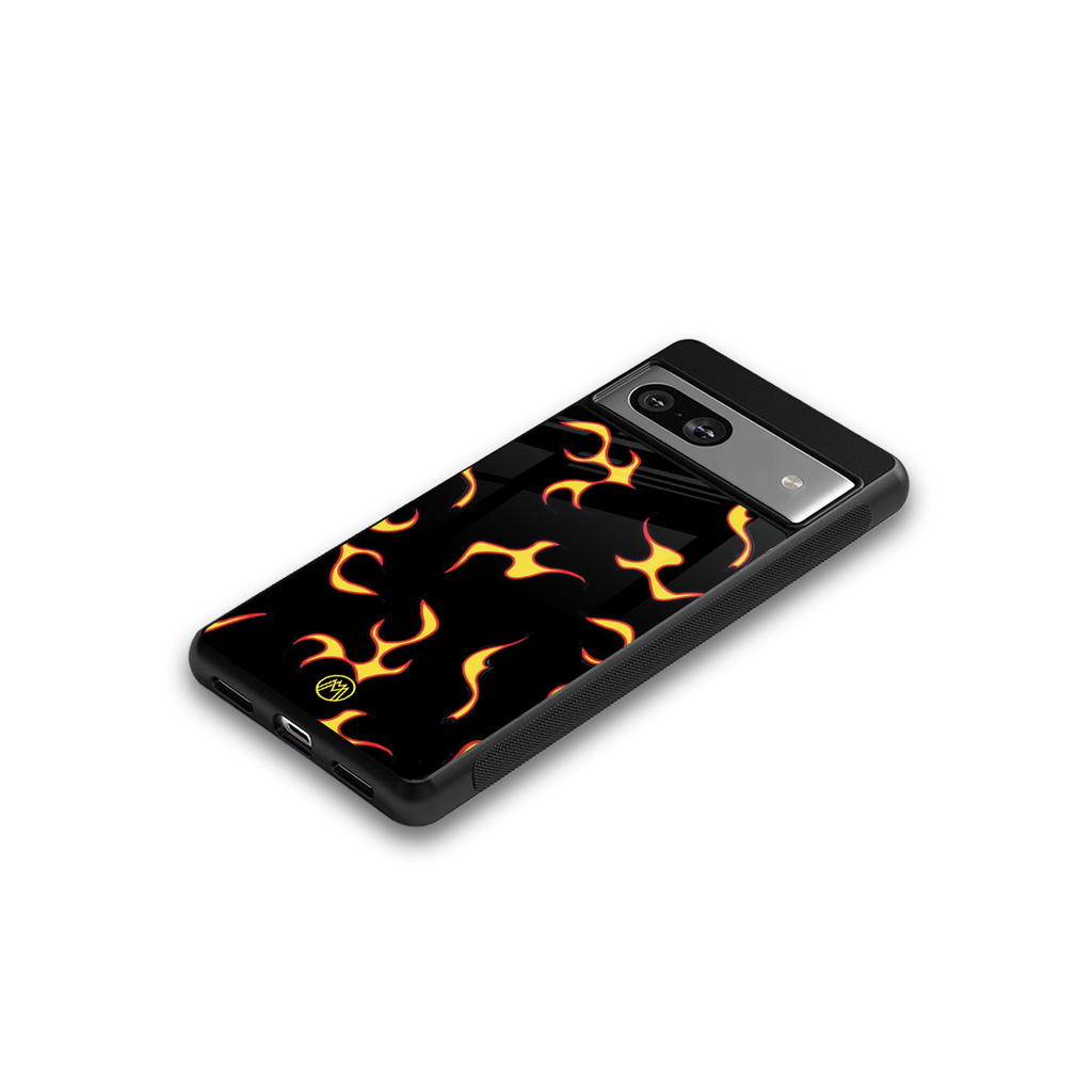 lil flames on black back phone cover | glass case for Google Pixel 7