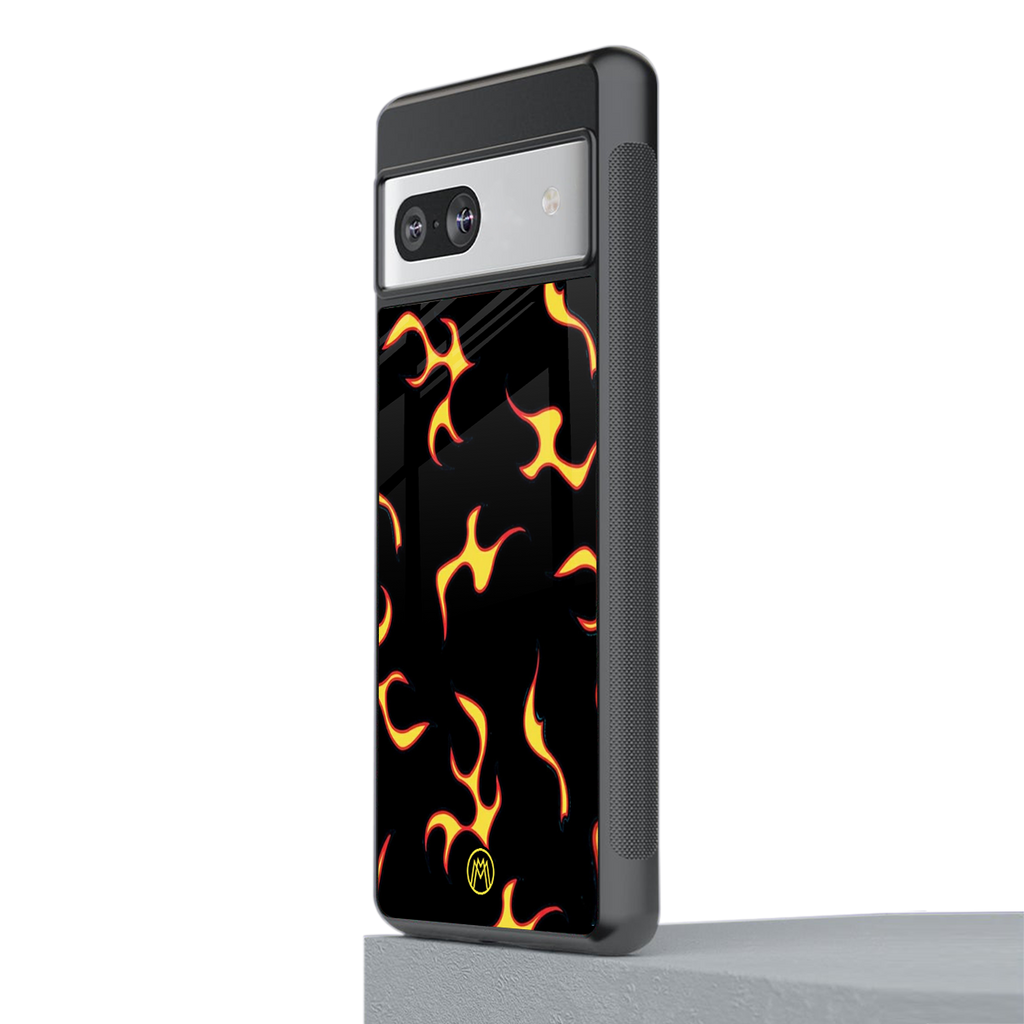lil flames on black back phone cover | glass case for Google Pixel 7