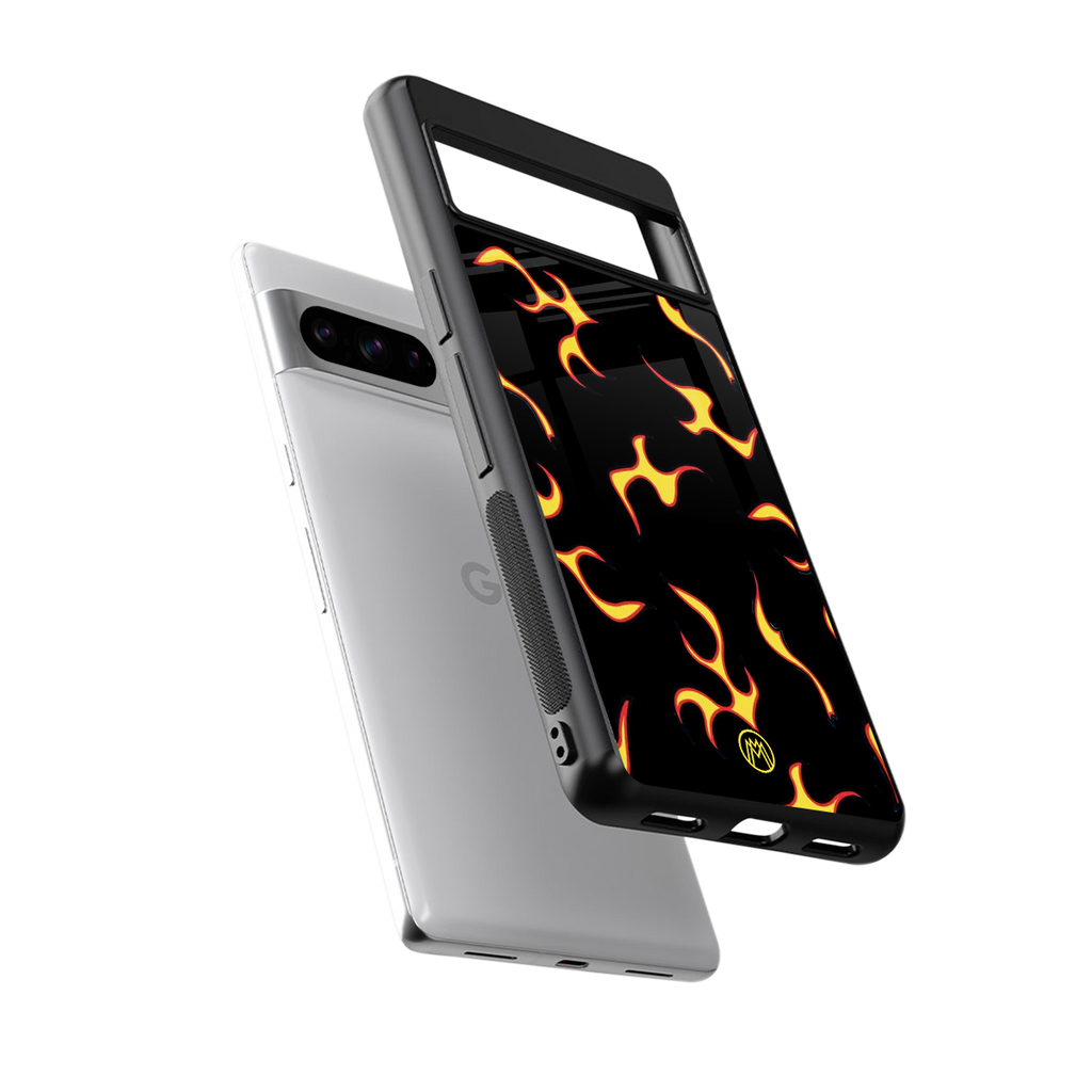 lil flames on black back phone cover | glass case for google pixel 8 pro