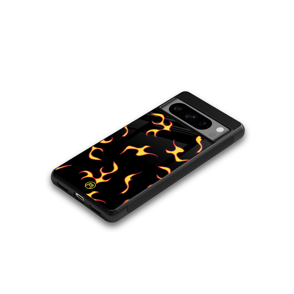 lil flames on black back phone cover | glass case for google pixel 8 pro