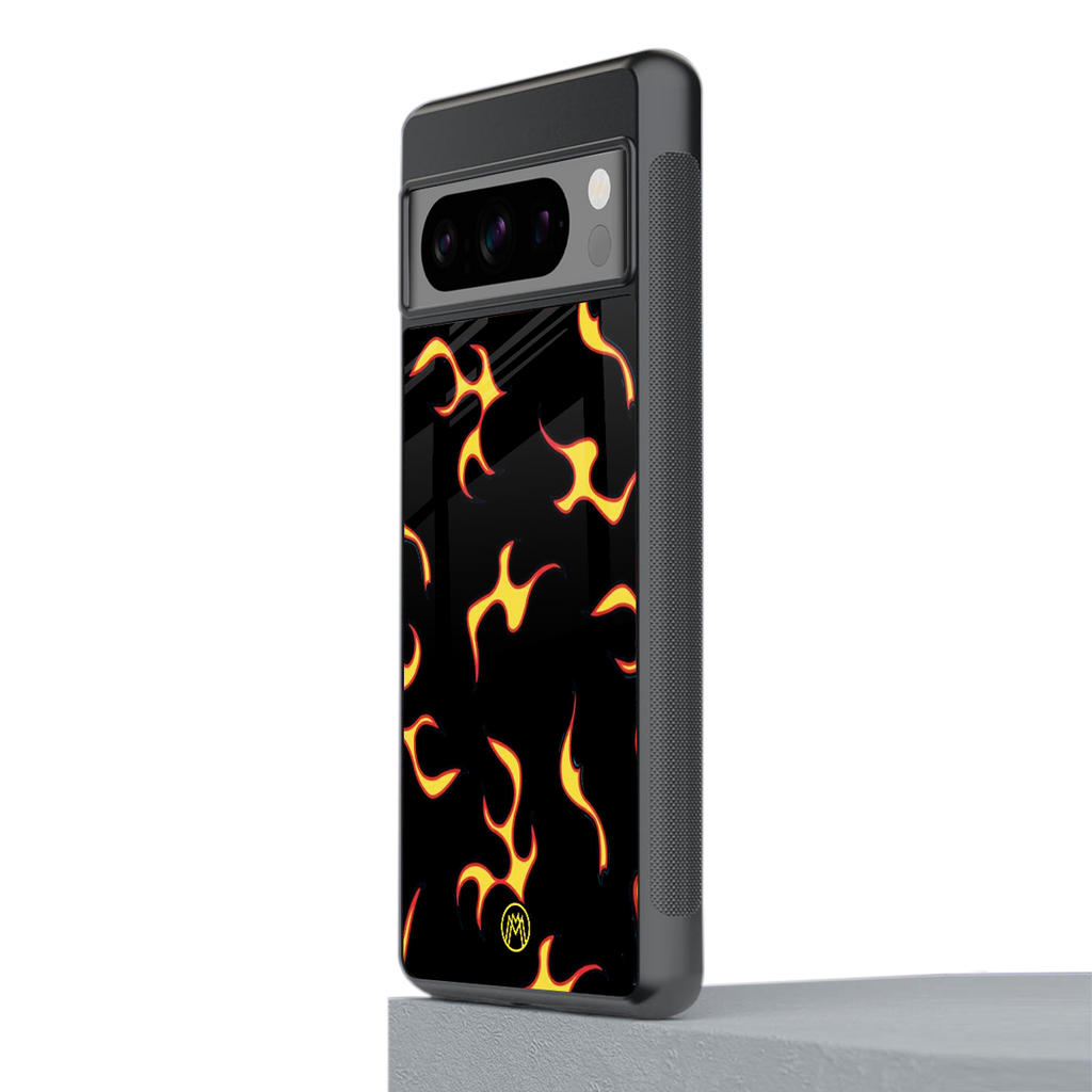 lil flames on black back phone cover | glass case for google pixel 8 pro