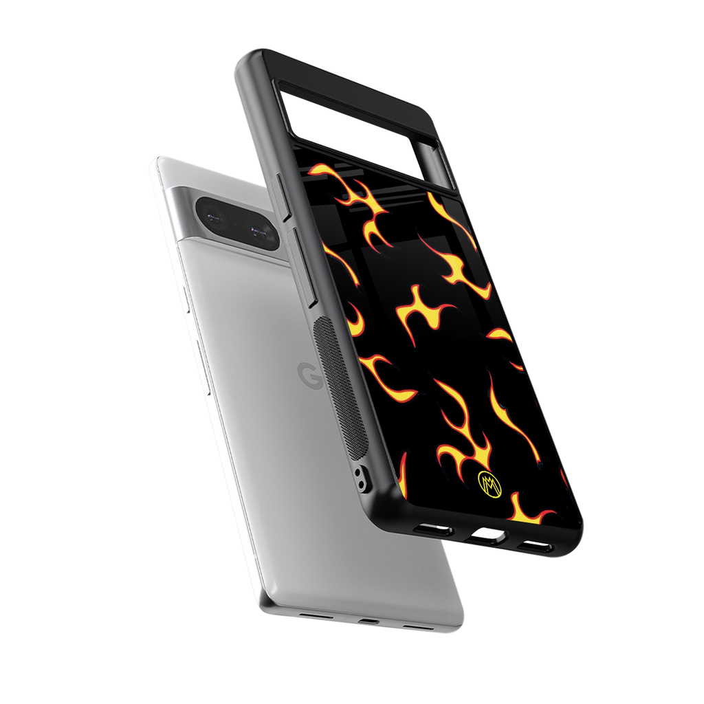 lil flames on black back phone cover | glass case for Google Pixel 8