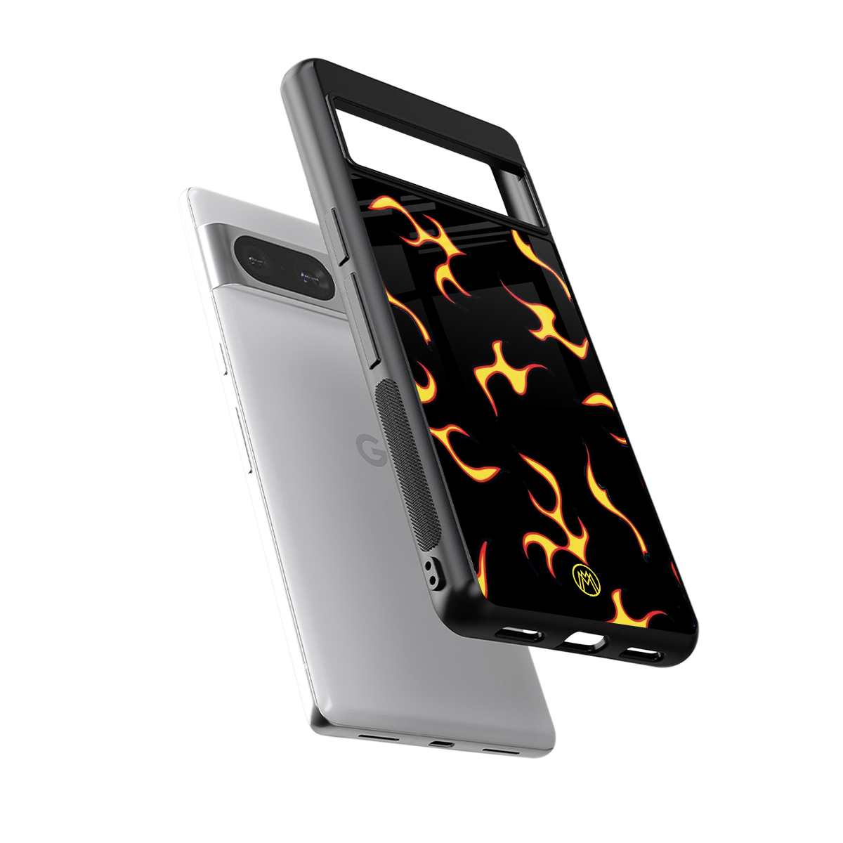 lil flames on black back phone cover | glass case for Google Pixel 8