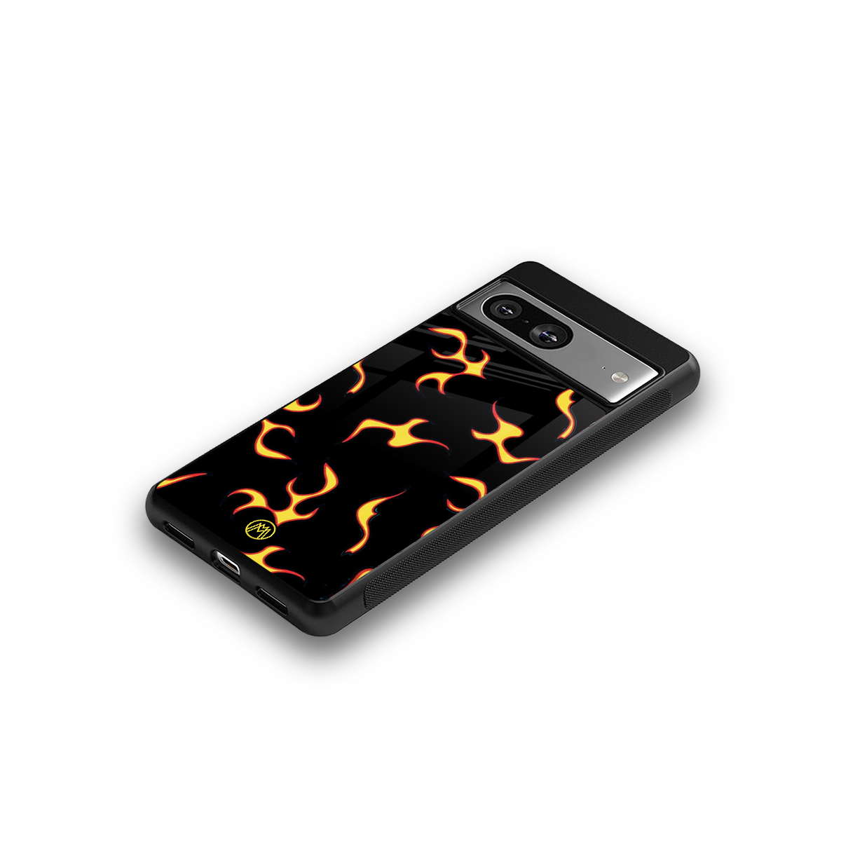 lil flames on black back phone cover | glass case for Google Pixel 8