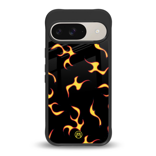 lil flames on black back phone cover | glass case for google pixel 9